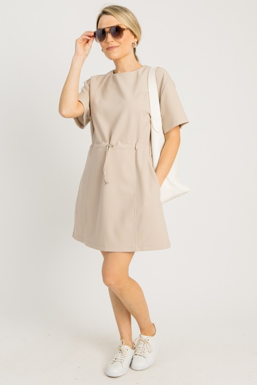 Cinch Waist Knit Dress, Beige