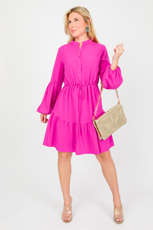 Draw Waist Magenta Dress