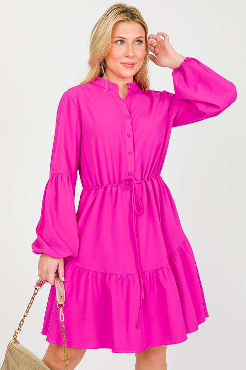 Draw Waist Magenta Dress