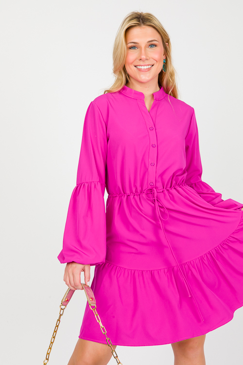 Draw Waist Magenta Dress