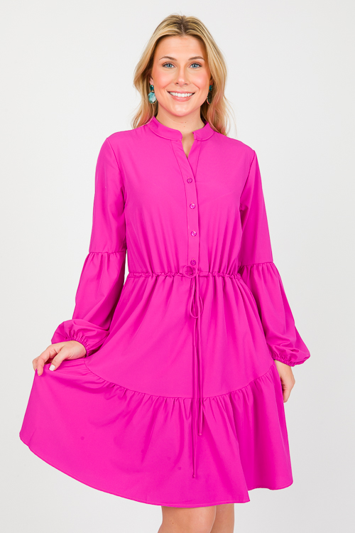 Draw Waist Magenta Dress