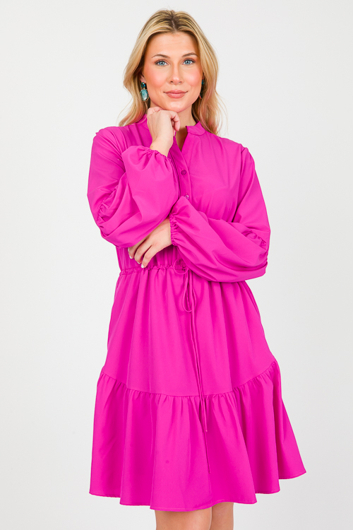 Draw Waist Magenta Dress
