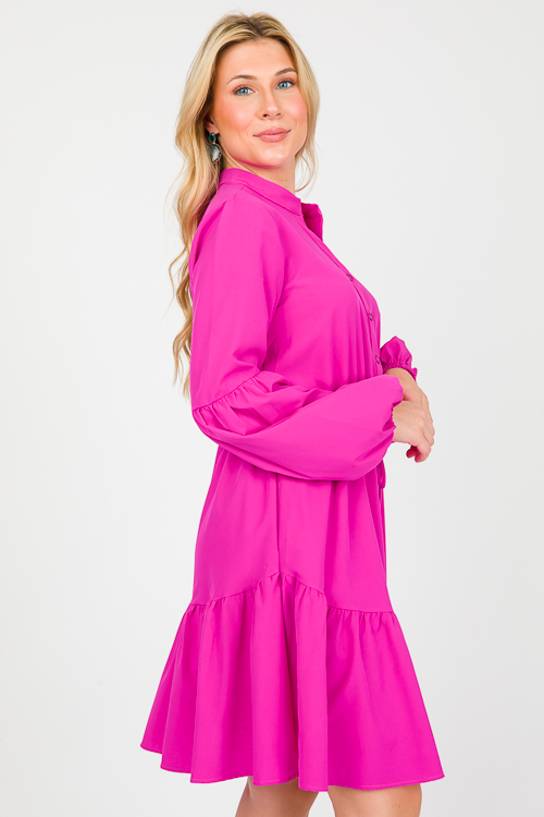 Draw Waist Magenta Dress