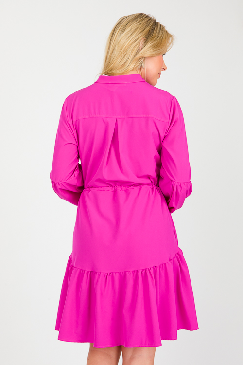 Draw Waist Magenta Dress