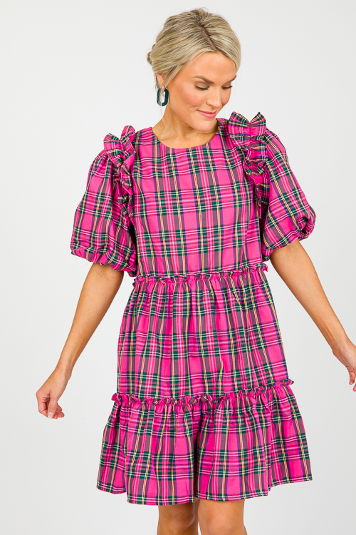 Ruffled Tartan Dress, Pink