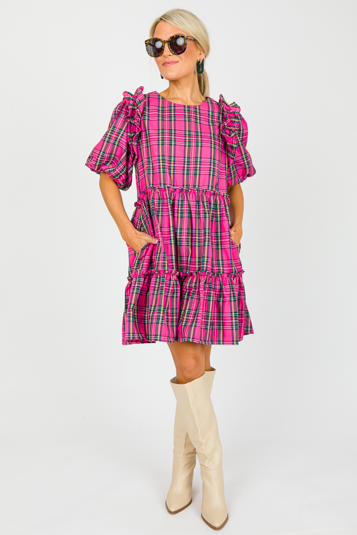 Ruffled Tartan Dress, Pink