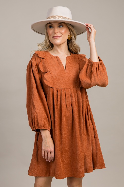 Corded Scallop Dress, Chestnut