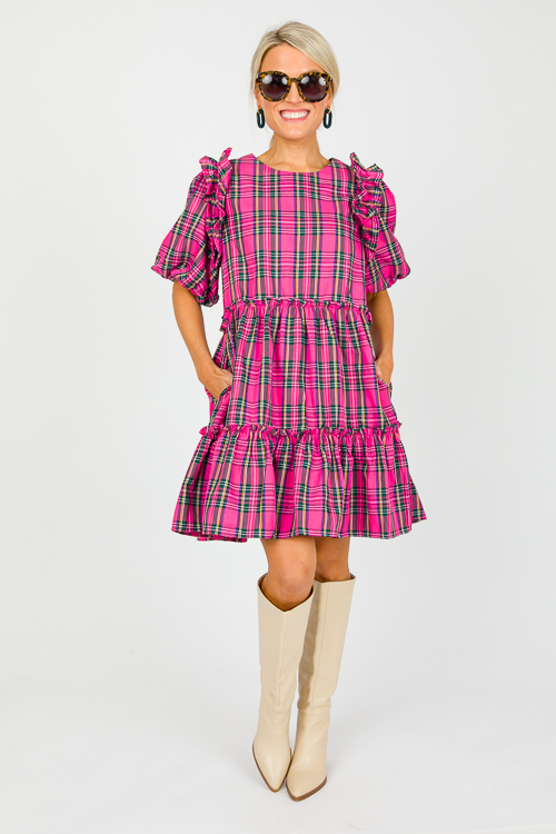 Ruffled Tartan Dress, Pink