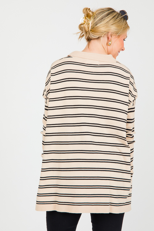 Judith Stripe Sweater, Taupe/Black