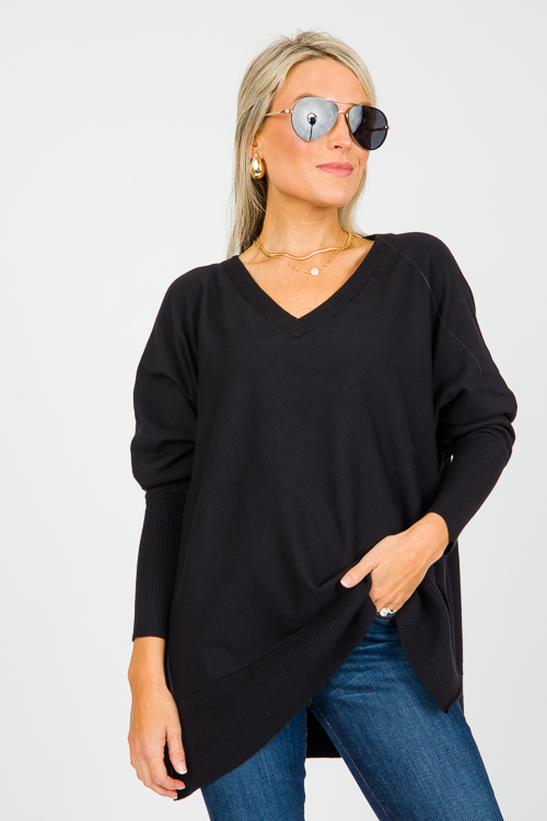 V-Neck Tunic Sweater, Black