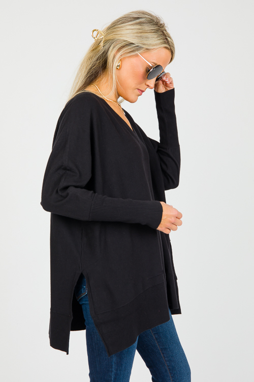 V-Neck Tunic Sweater, Black