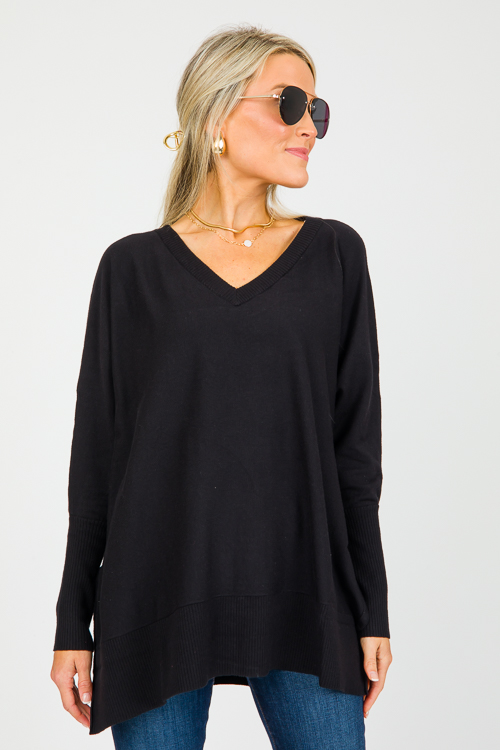 V-Neck Tunic Sweater, Black