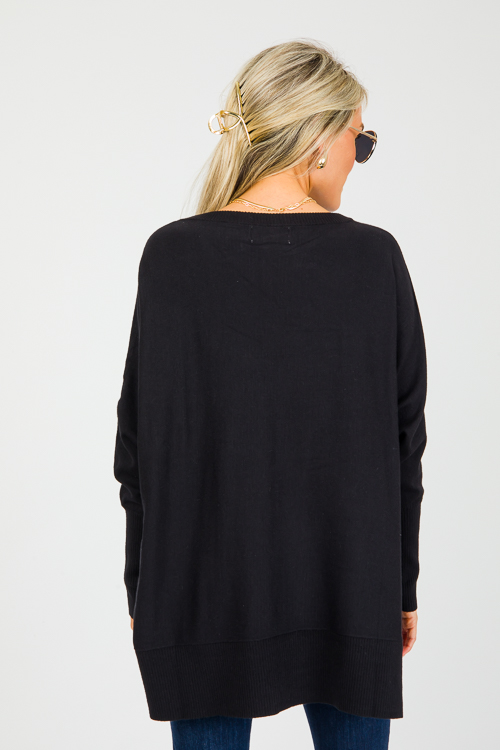 V-Neck Tunic Sweater, Black