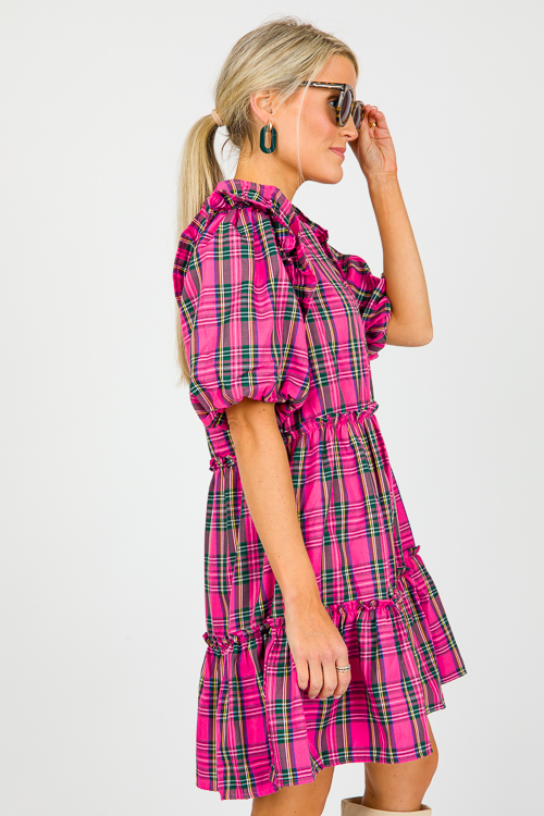 Ruffled Tartan Dress, Pink