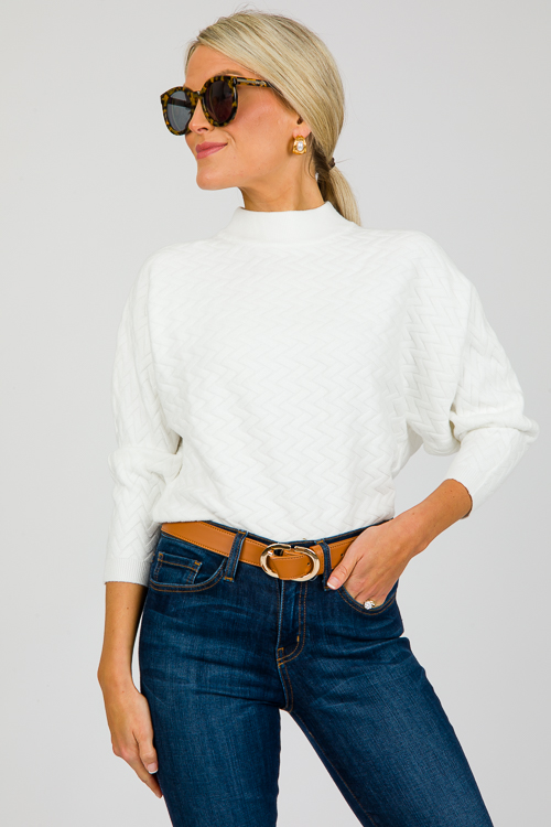 Herringbone Texture Sweater, White