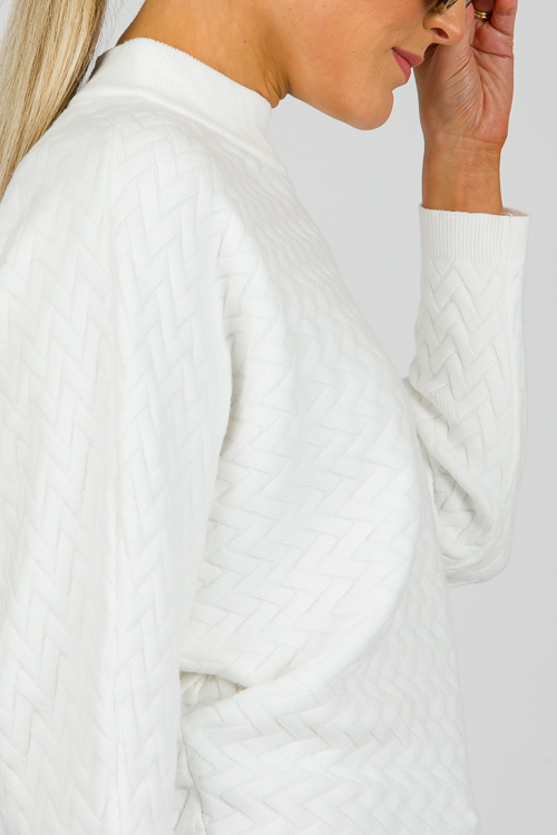 Herringbone Texture Sweater, White