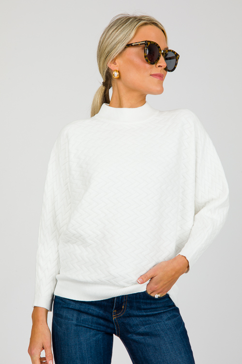 Herringbone Texture Sweater, White