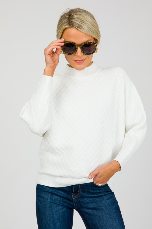 Herringbone Texture Sweater, White