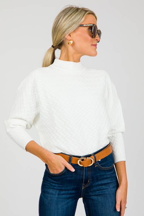 Herringbone Texture Sweater, White