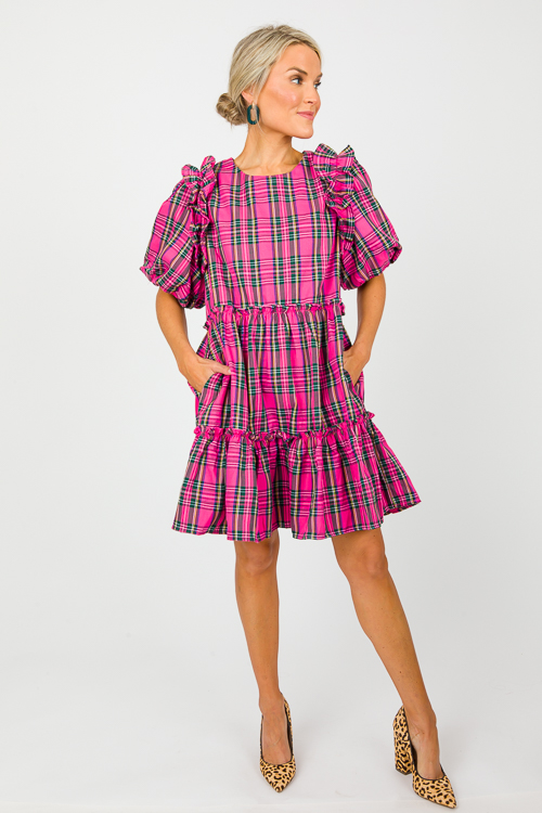 Ruffled Tartan Dress, Pink