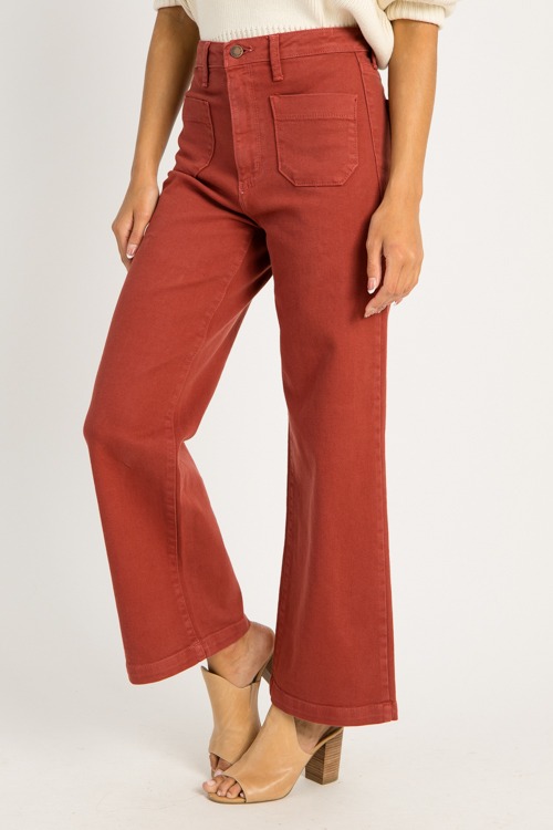 Patch Pocket Wide Leg Jeans, Burgundy - 0911-96h.jpg
