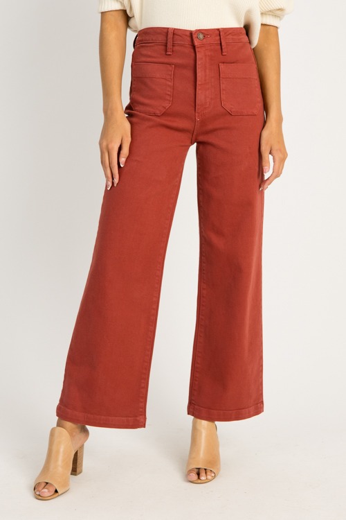 Patch Pocket Wide Leg Jeans, Burgundy - 0911-97.jpg