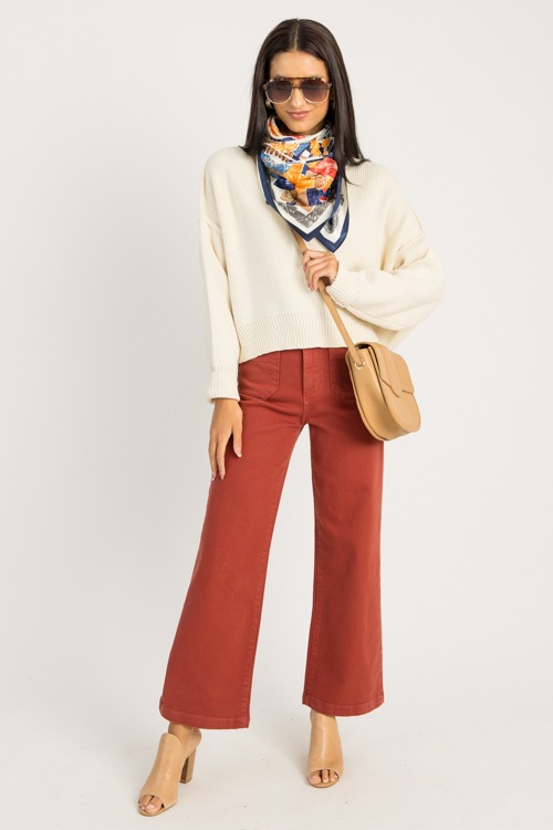 Patch Pocket Wide Leg Jeans, Burgundy - 0911-98.jpg
