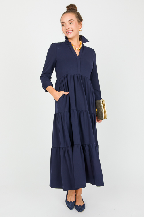 Knit Tiered Midi, Navy