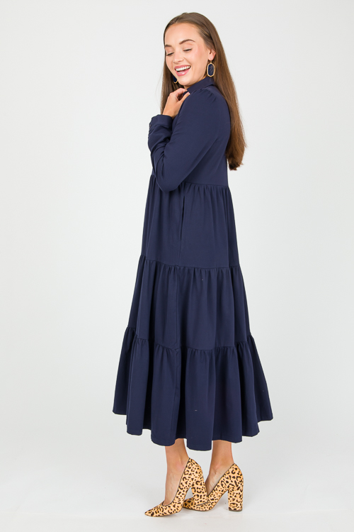 Knit Tiered Midi, Navy