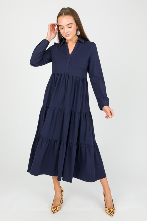 Knit Tiered Midi, Navy