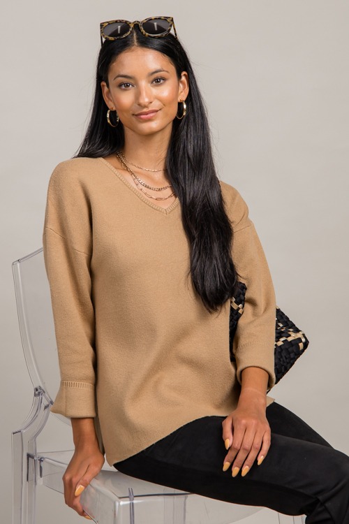 Bennett V-Neck Sweater, Khaki