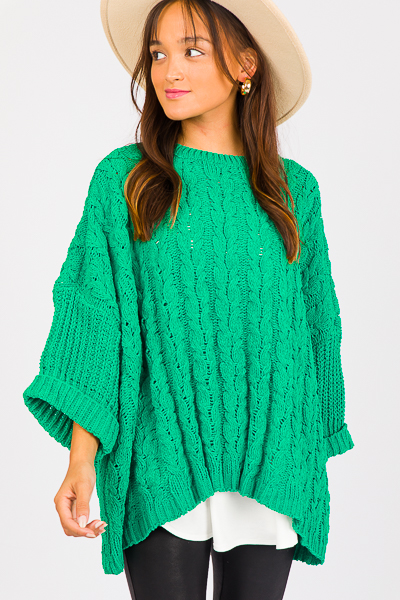 Cuffed Chenille Sweater, Green