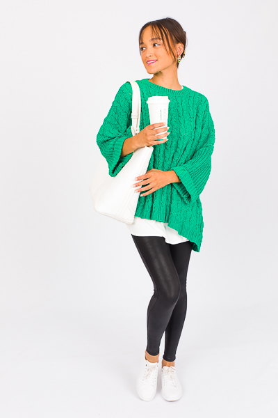 Cuffed Chenille Sweater, Green