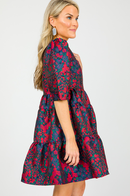 Jacquard Floral Dress, Navy