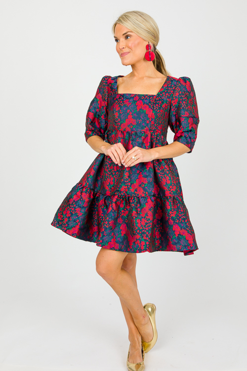 Jacquard Floral Dress, Navy