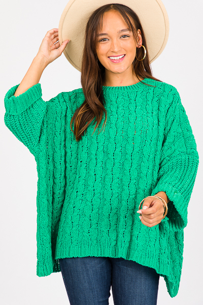 Cuffed Chenille Sweater, Green