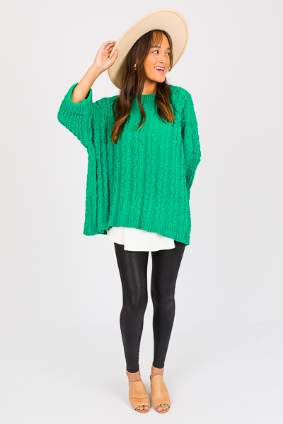 Cuffed Chenille Sweater, Green