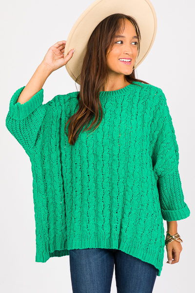 Cuffed Chenille Sweater, Green