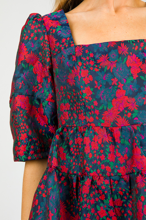 Jacquard Floral Dress, Navy