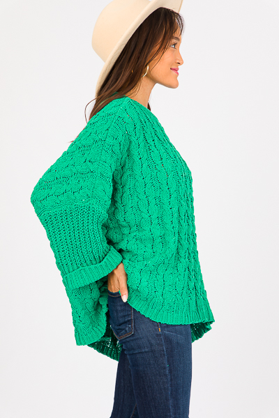 Cuffed Chenille Sweater, Green