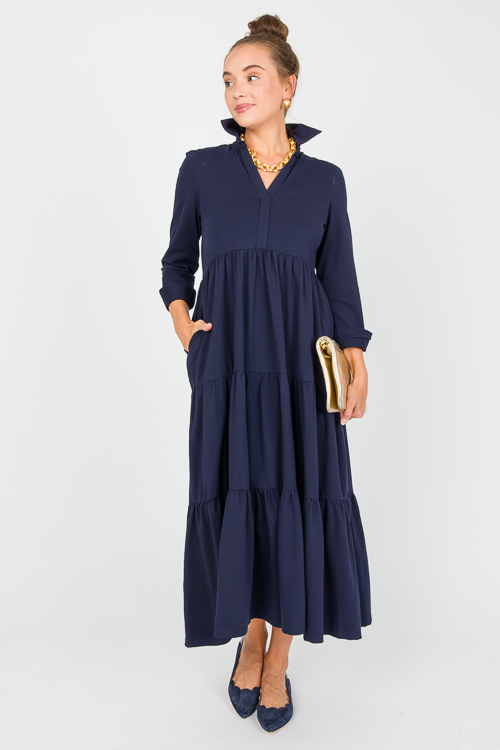 Knit Tiered Midi, Navy