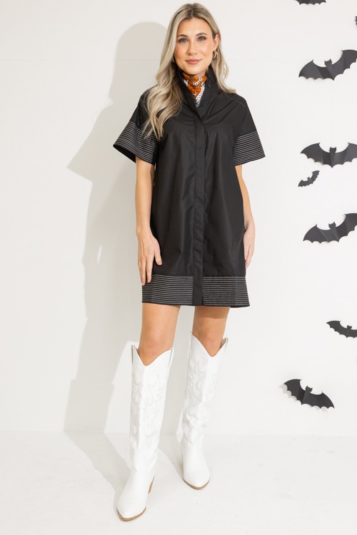 Stitch Contrast Button Dress