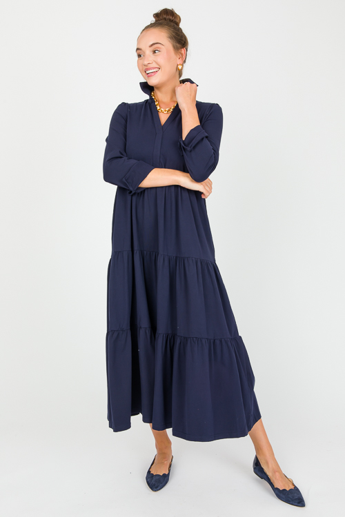 Knit Tiered Midi, Navy