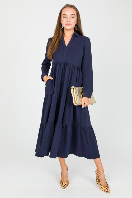 Knit Tiered Midi, Navy