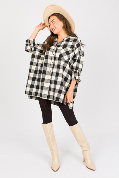 Buffalo Plaid Tunic Shirt, Grey