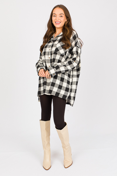 Buffalo Plaid Tunic Shirt, Grey