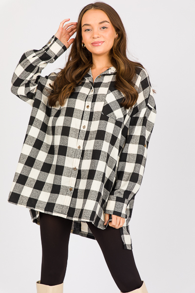 Buffalo Plaid Tunic Shirt, Grey