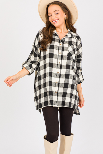 Buffalo Plaid Tunic Shirt, Grey