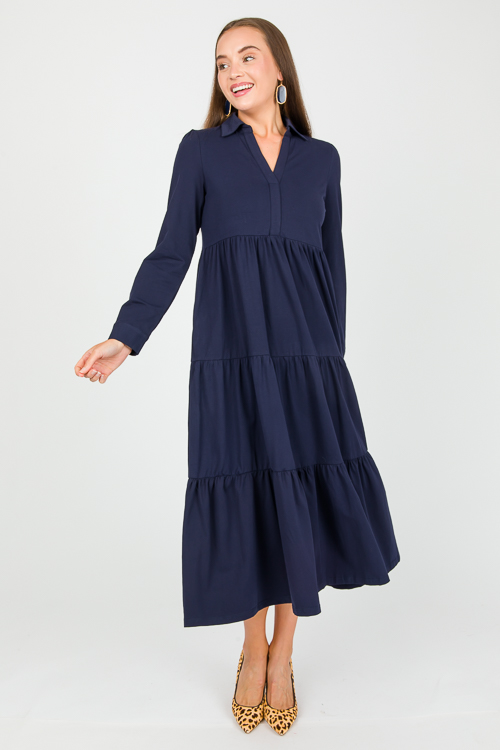 Knit Tiered Midi, Navy