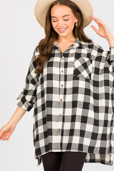 Buffalo Plaid Tunic Shirt, Grey